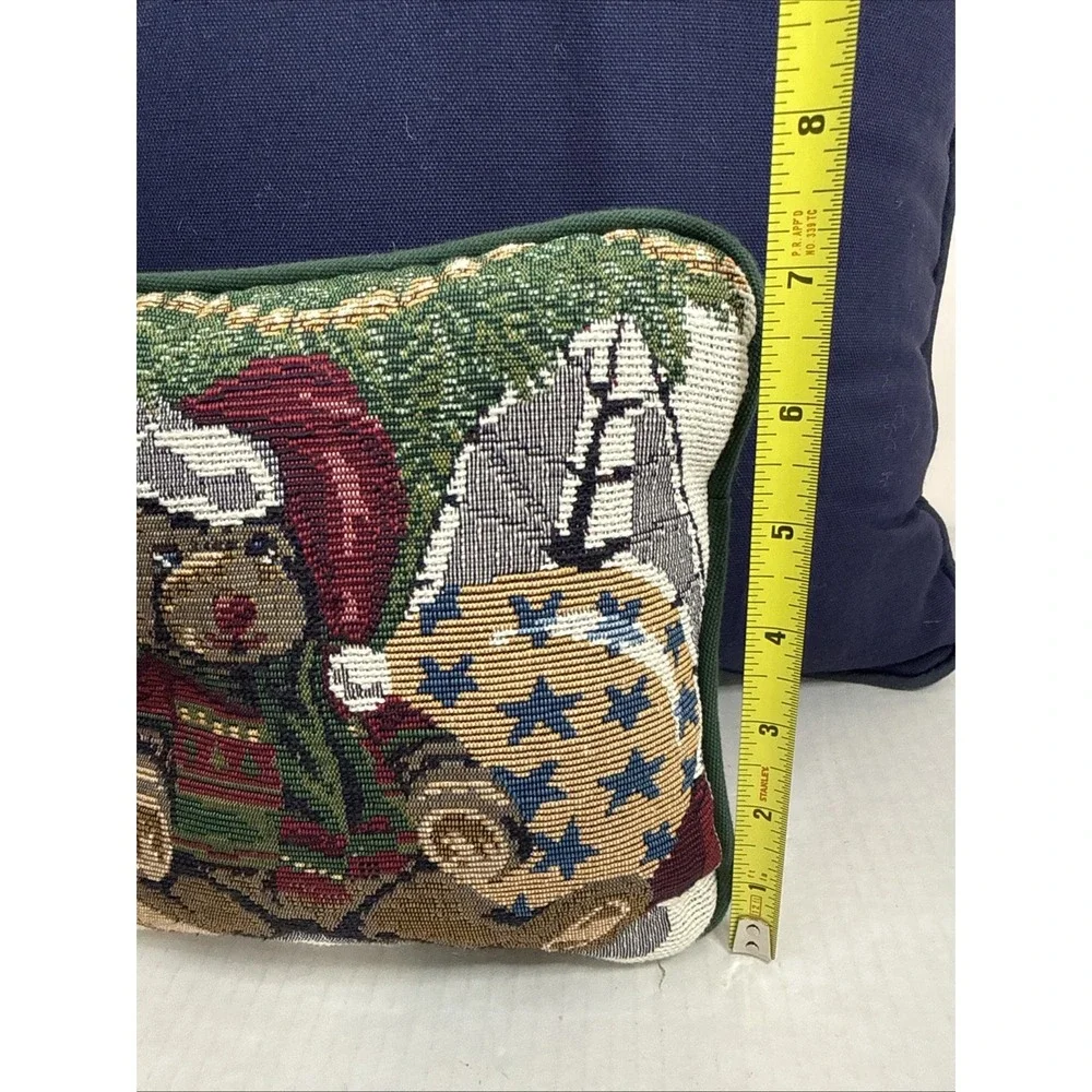 VTG Winter Christmas Embroidered Tapestry Pillows Lot Sleigh Ride Victorian Bear